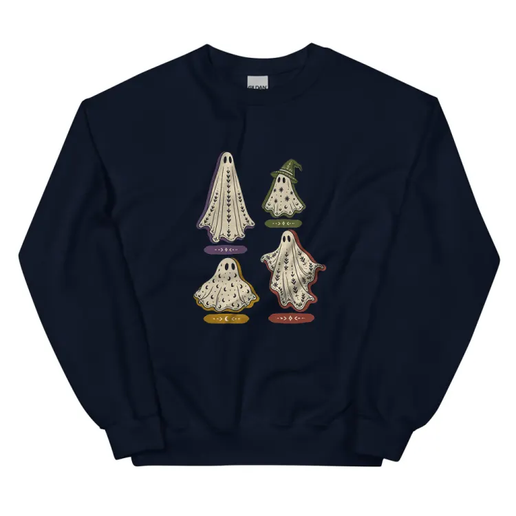 The A Field Guide to Common Ghosts Crewneck in Navy.