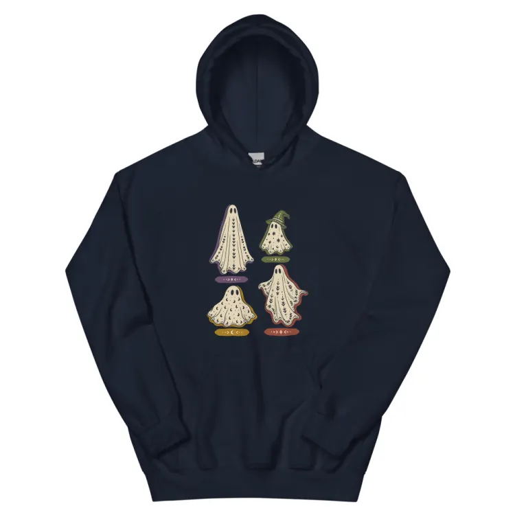 The A Field Guide to Common Ghosts Hoodie in Navy.