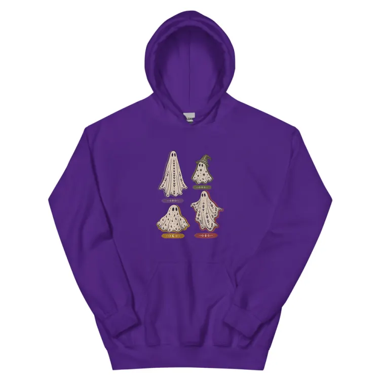The A Field Guide to Common Ghosts Hoodie in Purple.