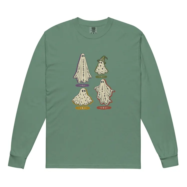 The A Field Guide to Common Ghosts Long Sleeve in Light Green.