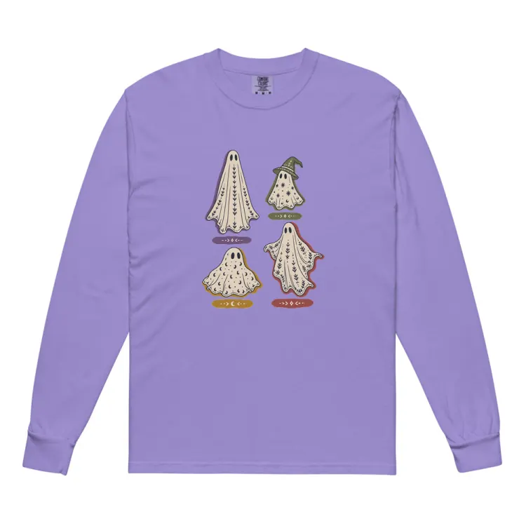 The A Field Guide to Common Ghosts Long Sleeve in Violet.