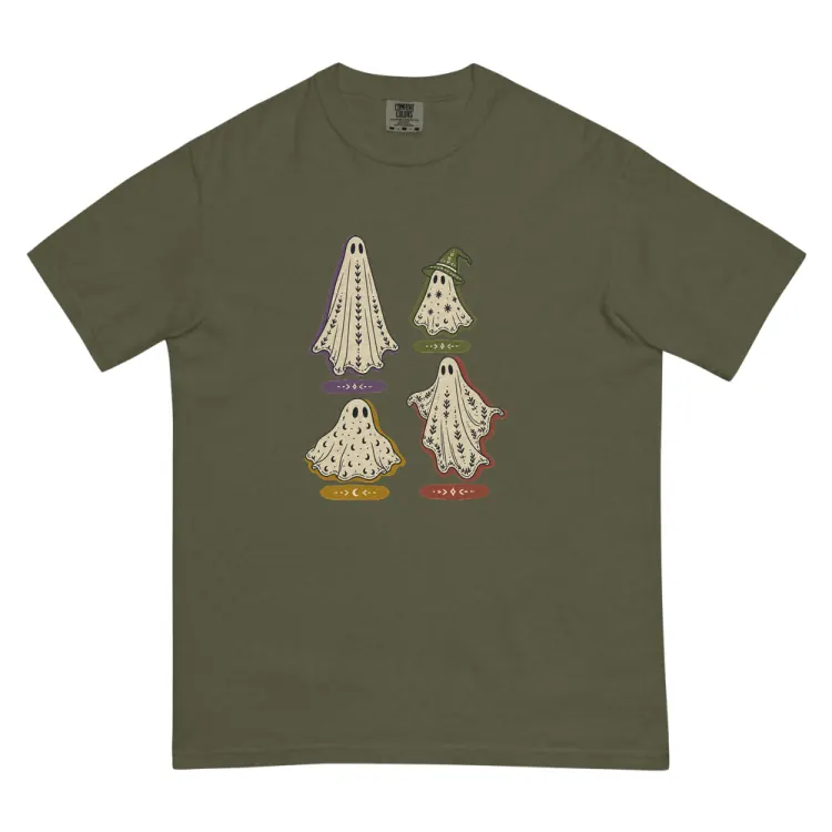 The A Field Guide to Common Ghosts Tee in Sage.