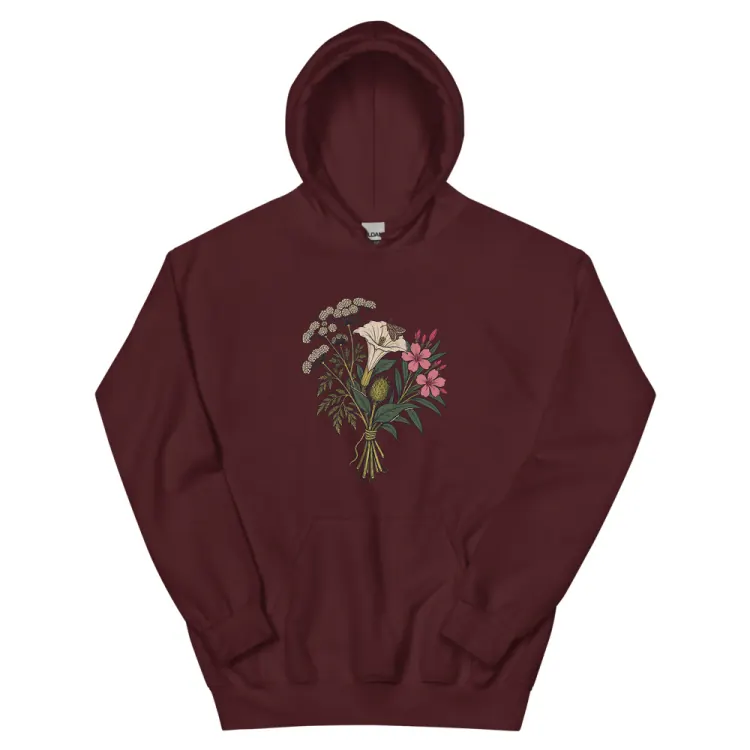 The The Poison Garden Hoodie in Maroon.