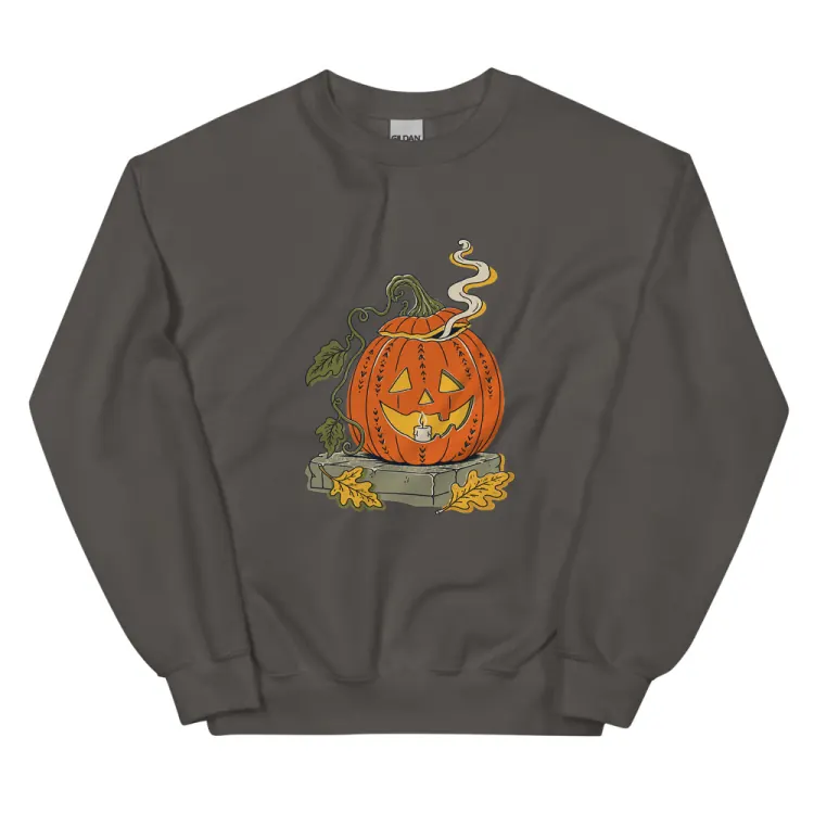 The The Last Pumpkin Crewneck in Charcoal.