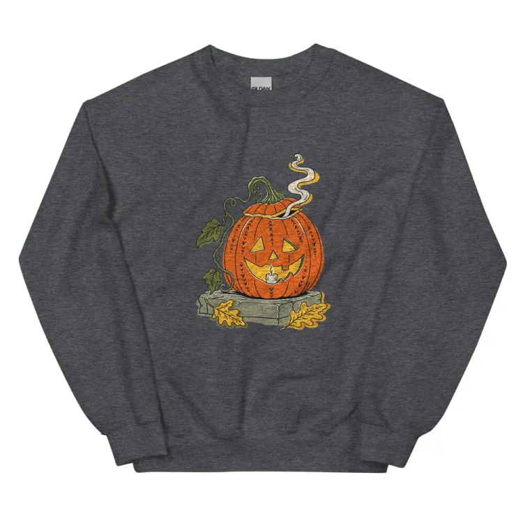 The The Last Pumpkin Crewneck in Dark Heather.