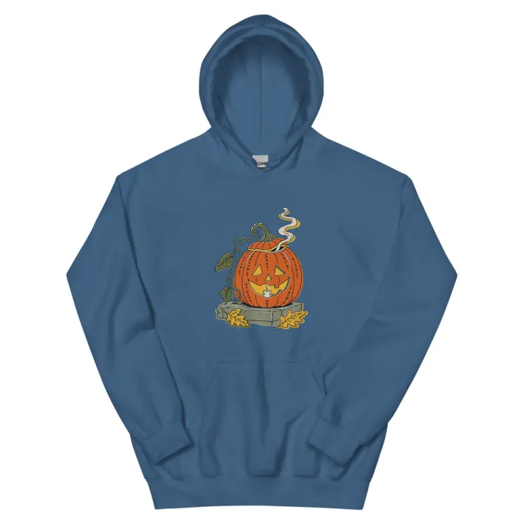 The The Last Pumpkin Hoodie in Indigo Blue.