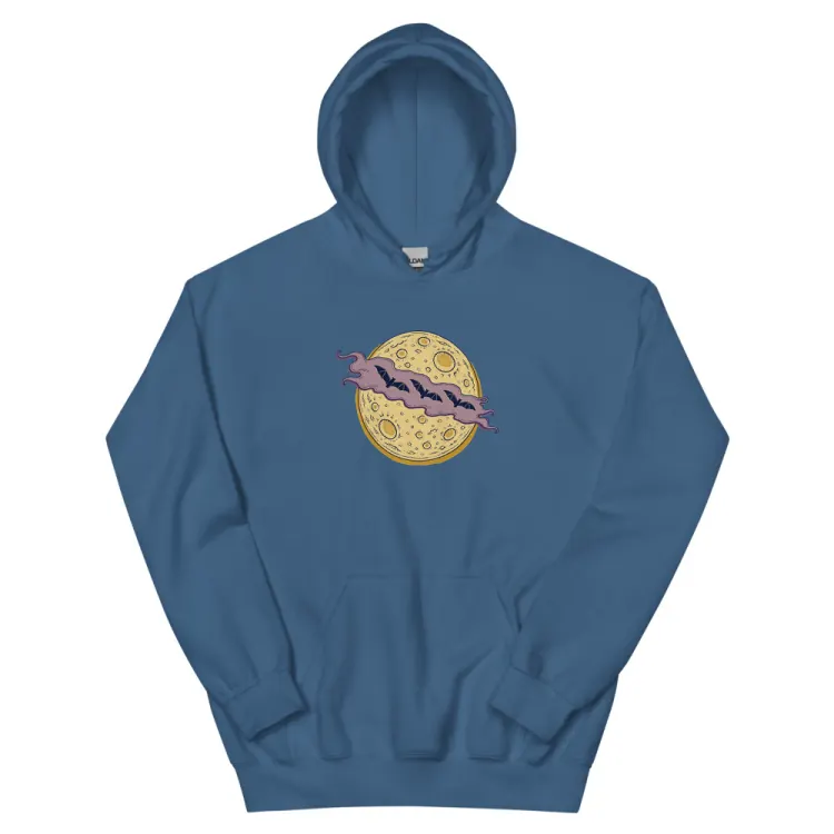 The Cloud Over the Moon Hoodie in Indigo Blue.