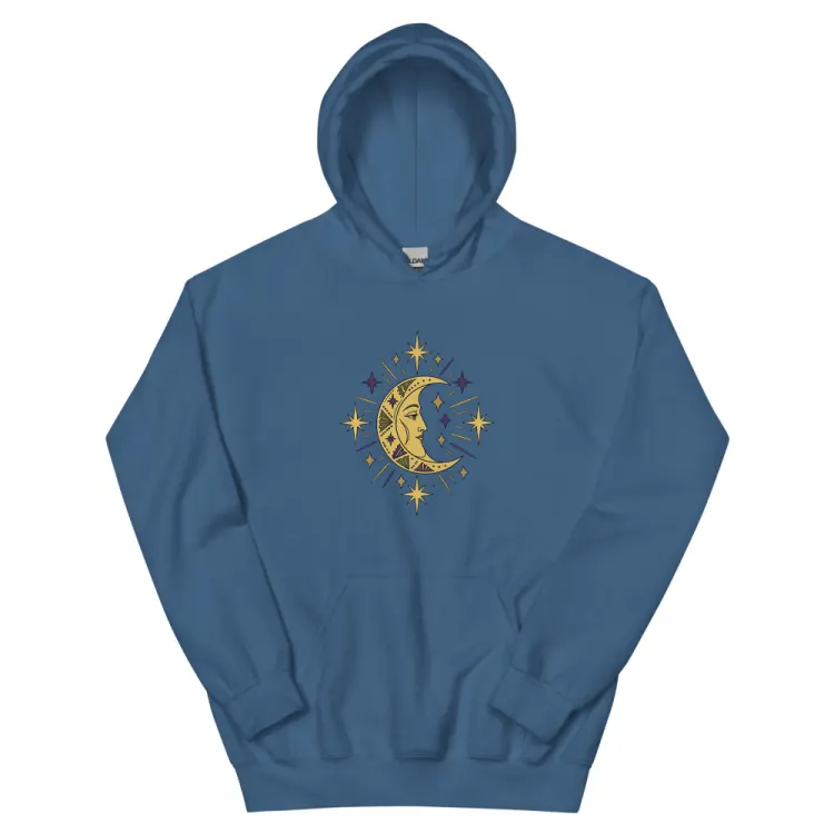 The The Man in the Moon Hoodie in Indigo Blue.