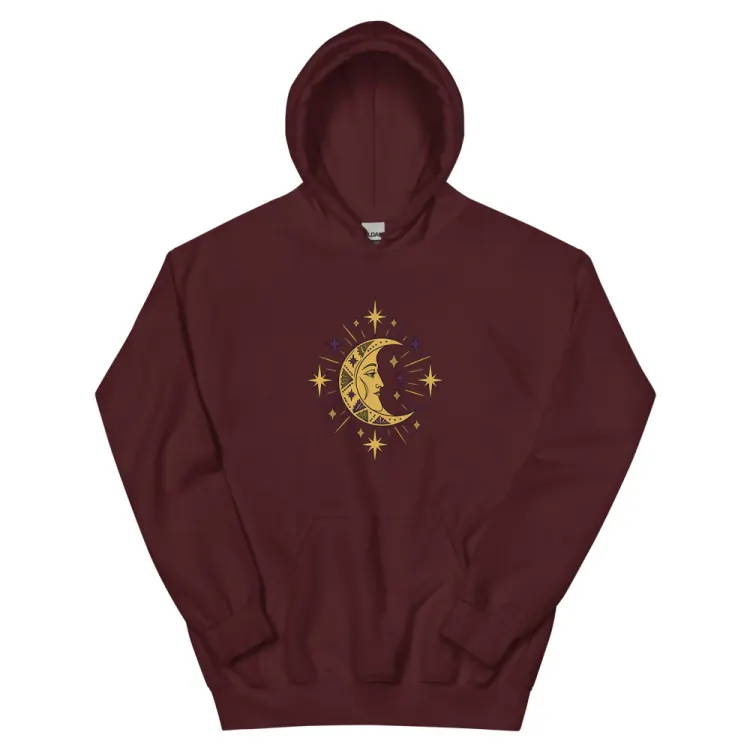 The The Man in the Moon Hoodie in Maroon.