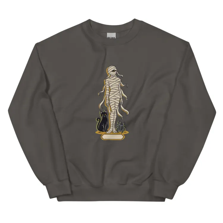 The A Field Guide to Mummies Crewneck in Charcoal.