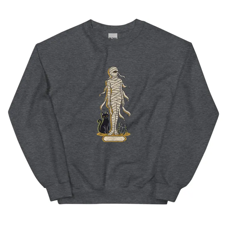 The A Field Guide to Mummies Crewneck in Dark Heather.