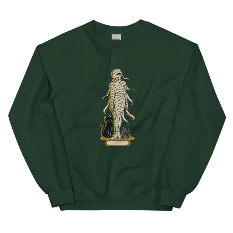 The A Field Guide to Mummies Crewneck in Forest Green.