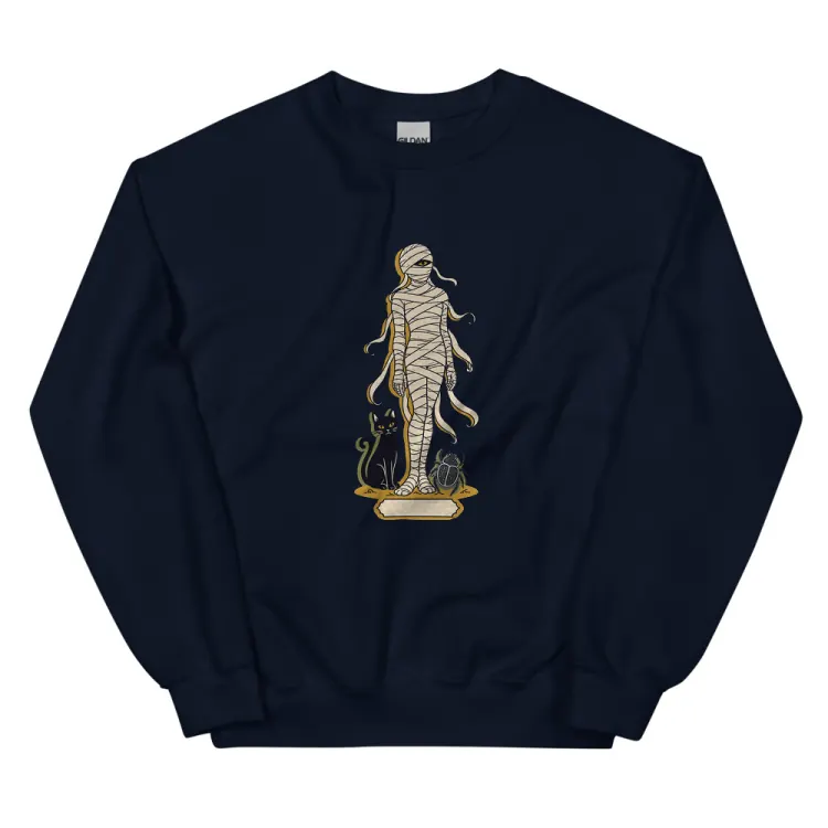 The A Field Guide to Mummies Crewneck in Navy.