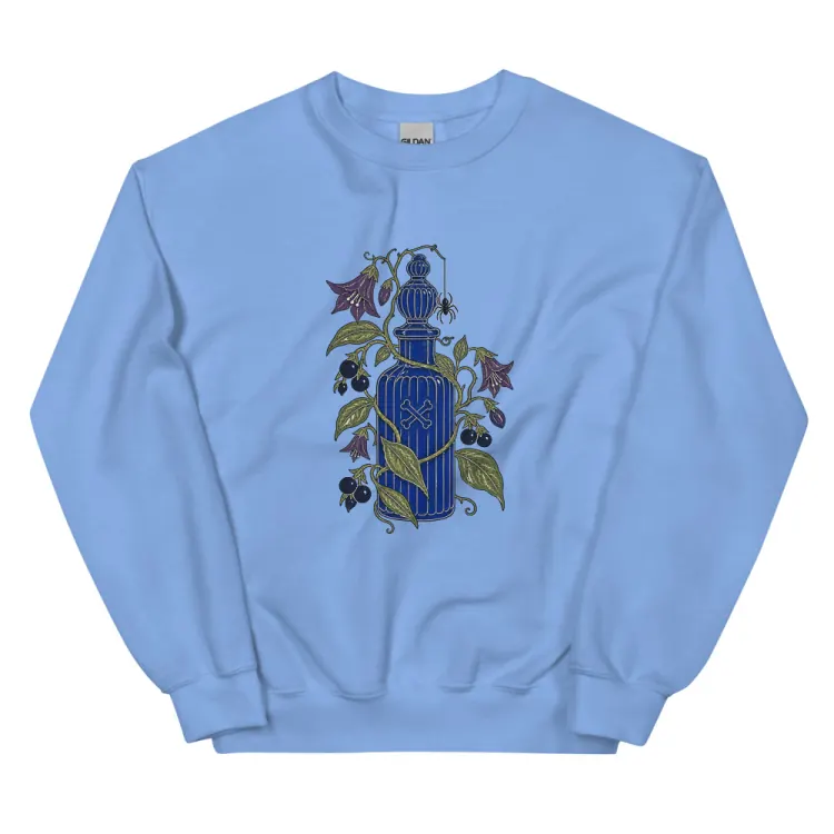 The Handle With Care Crewneck in Carolina Blue.