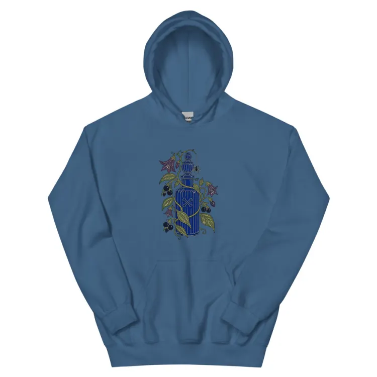 The Handle With Care Hoodie in Indigo Blue.