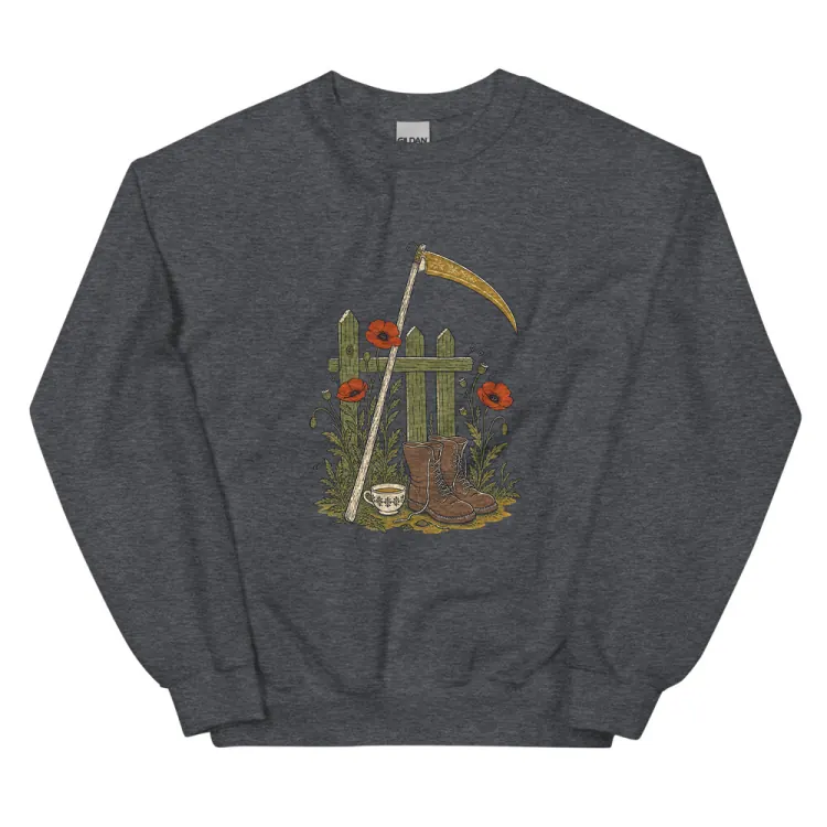 The The Reaper's Day Off Crewneck in Dark Heather.