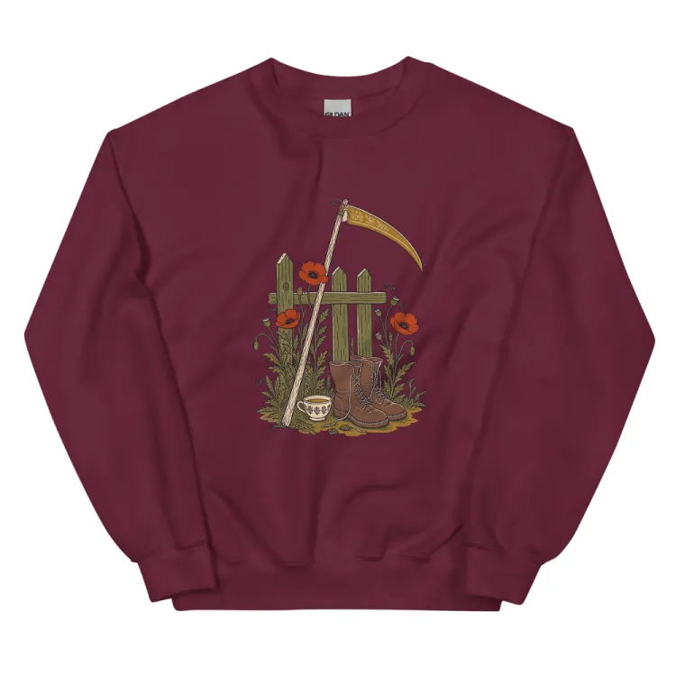 The The Reaper's Day Off Crewneck in Maroon.