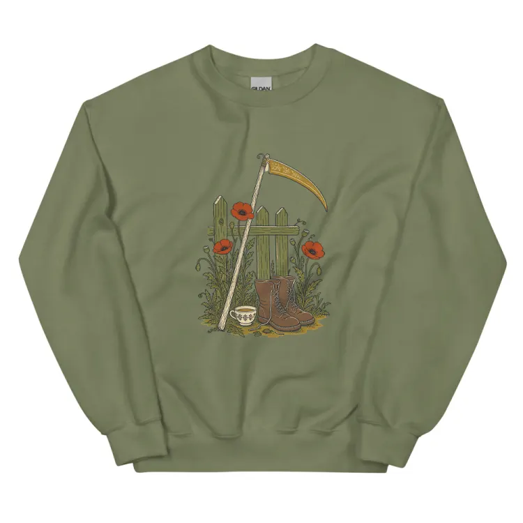 The The Reaper's Day Off Crewneck in Military Green.
