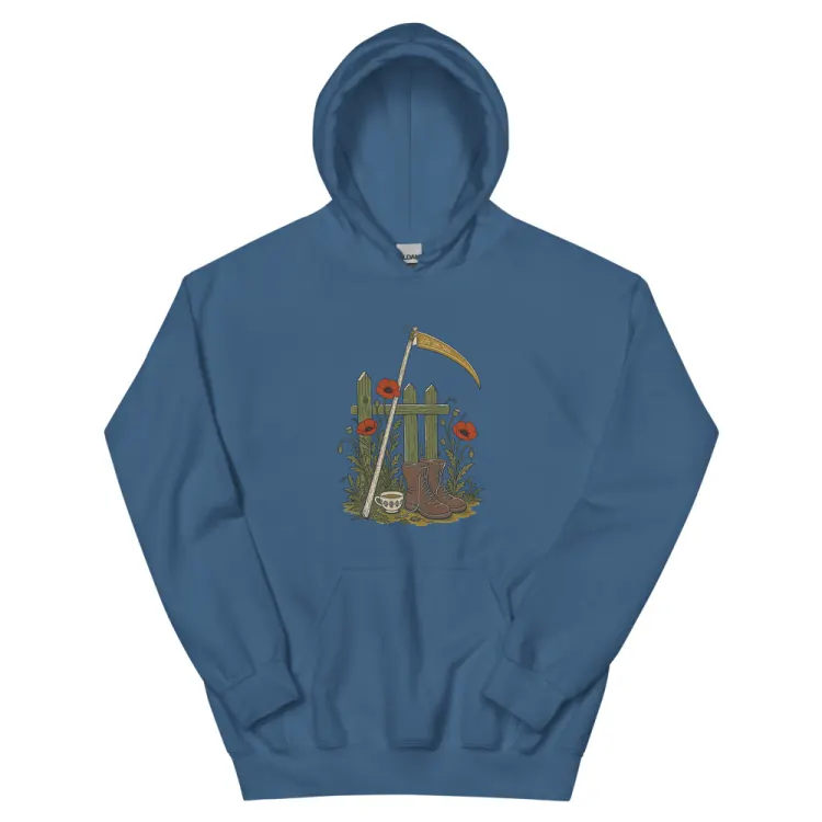 The The Reaper's Day Off Hoodie in Indigo Blue.