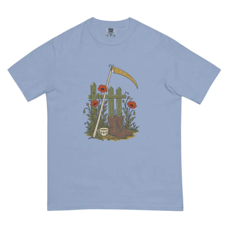 The The Reaper's Day Off Tee in Washed Denim.
