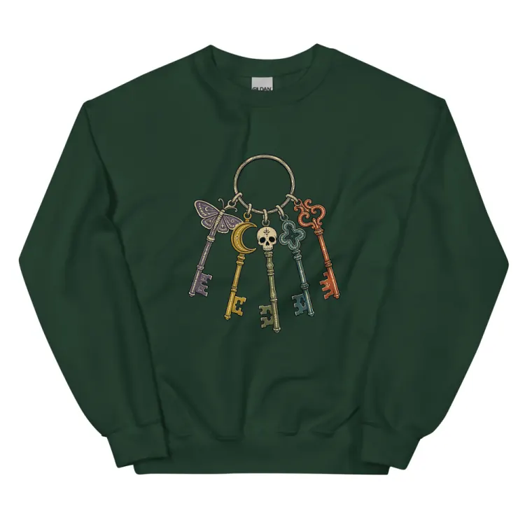 The Skeleton Keys Crewneck in Forest Green.