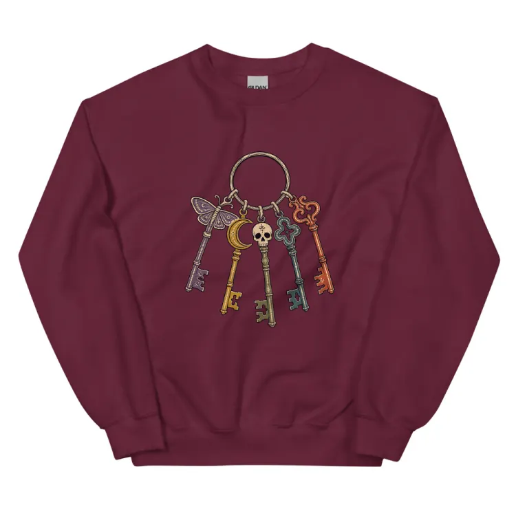The Skeleton Keys Crewneck in Maroon.