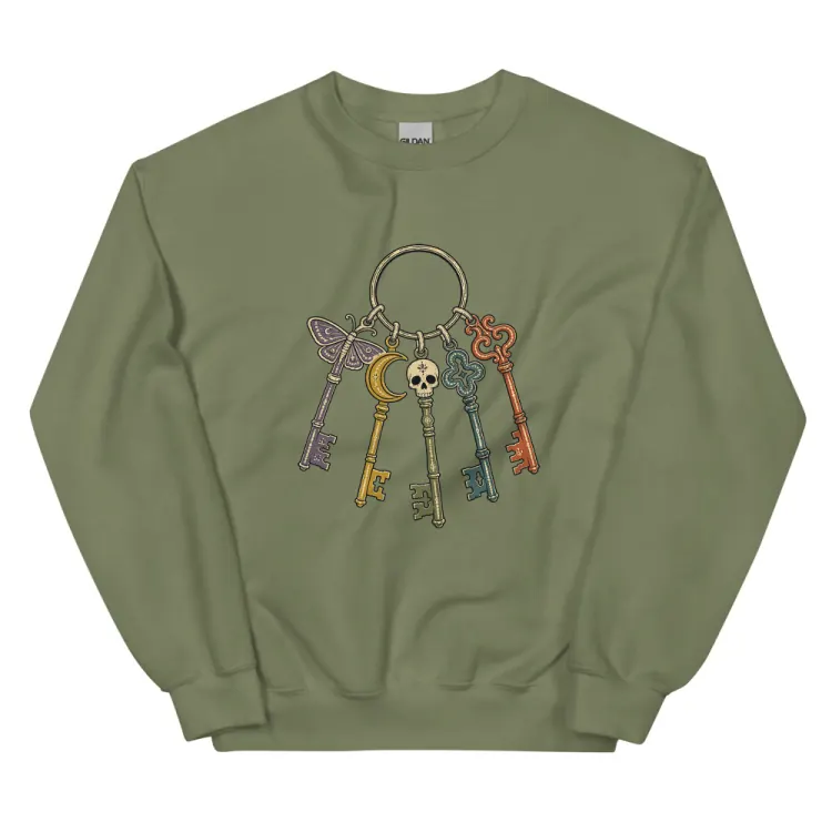 The Skeleton Keys Crewneck in Military Green.
