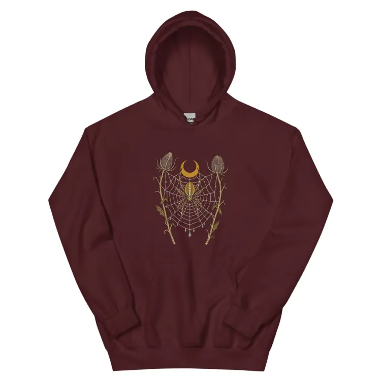 The Orb Weaver Hoodie in Maroon.