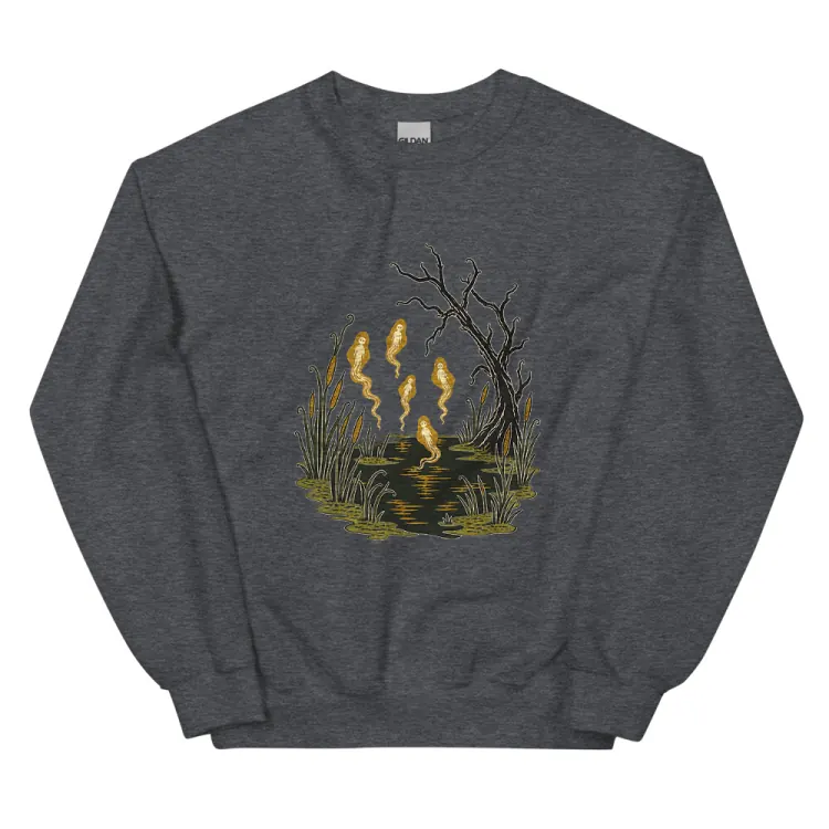 The Will-o'-the-Wisps Crewneck in Dark Heather.