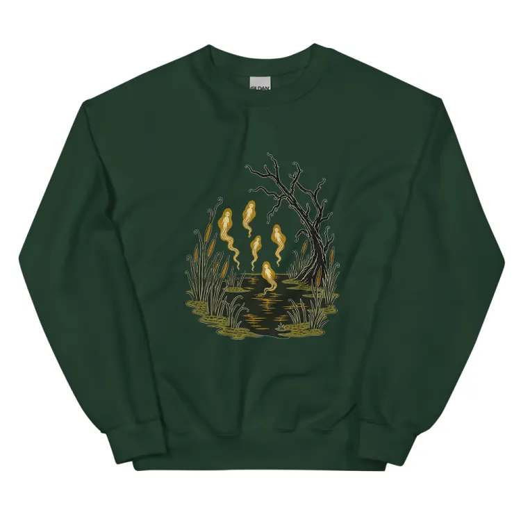 The Will-o'-the-Wisps Crewneck in Forest Green.