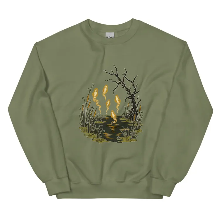 The Will-o'-the-Wisps Crewneck in Military Green.