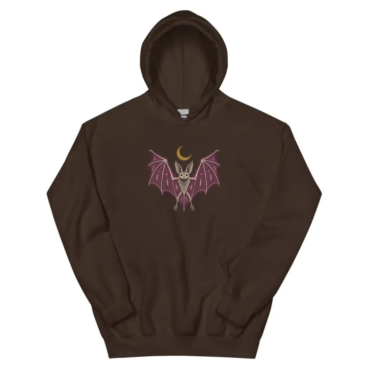 The A Field Guide to Bats Hoodie in Dark Chocolate.