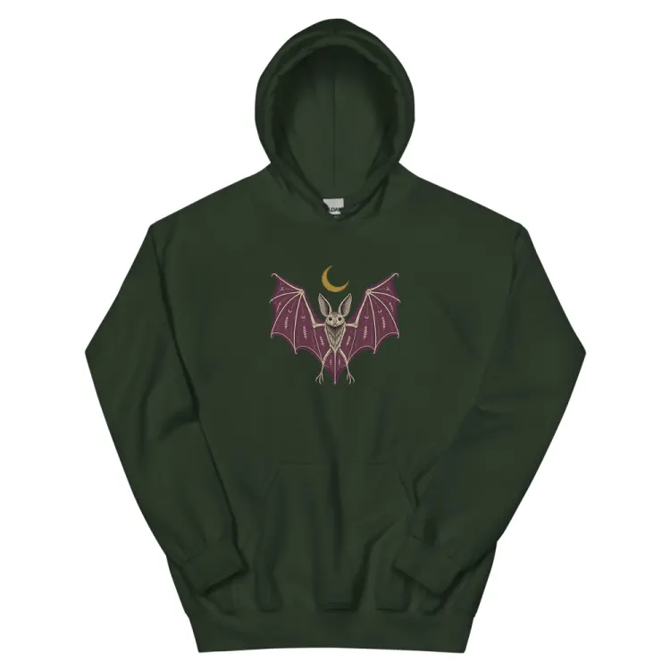 The A Field Guide to Bats Hoodie in Forest Green.