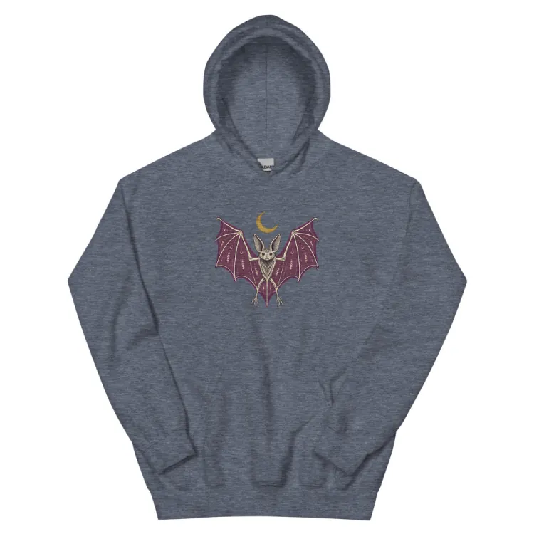 The A Field Guide to Bats Hoodie in Heather Sport Dark Navy.
