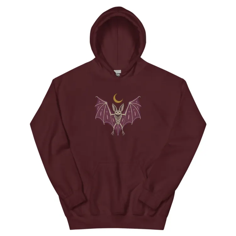 The A Field Guide to Bats Hoodie in Maroon.