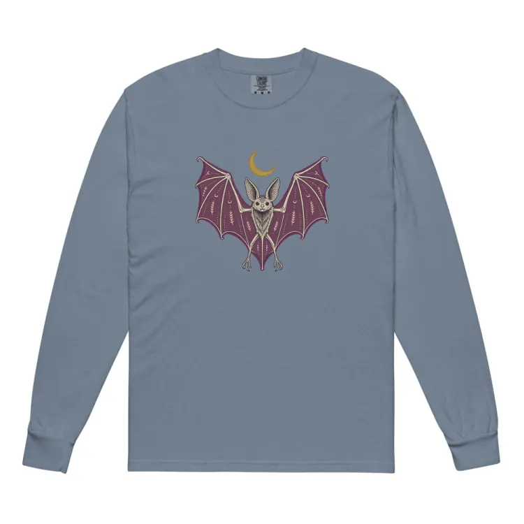 The A Field Guide to Bats Long Sleeve in Blue Jean.