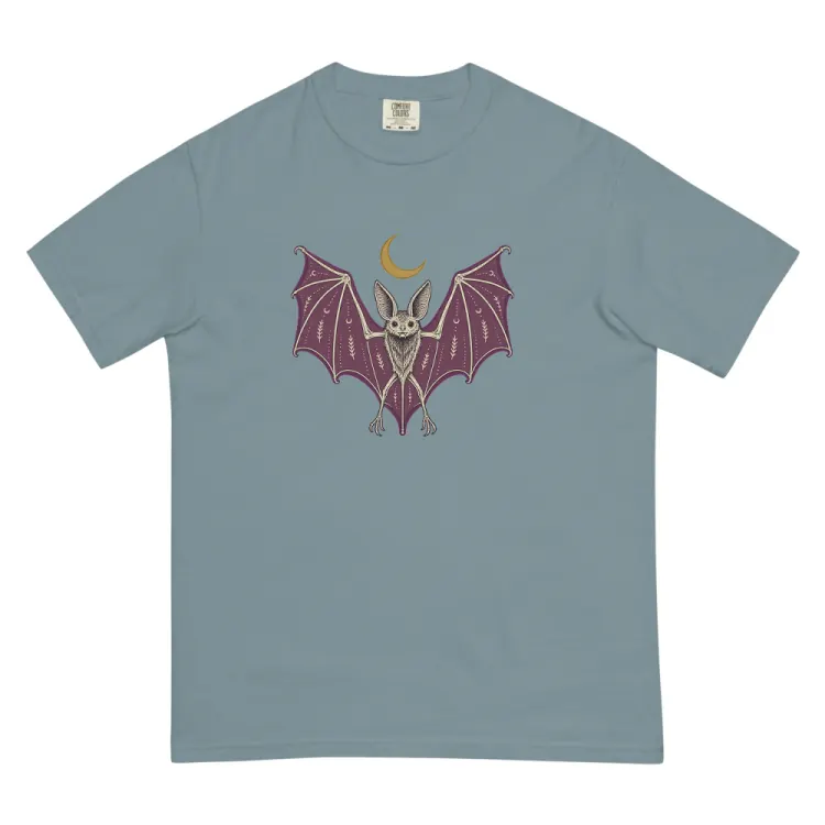 The A Field Guide to Bats Tee in Ice Blue.