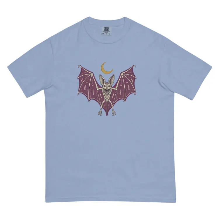 The A Field Guide to Bats Tee in Washed Denim.