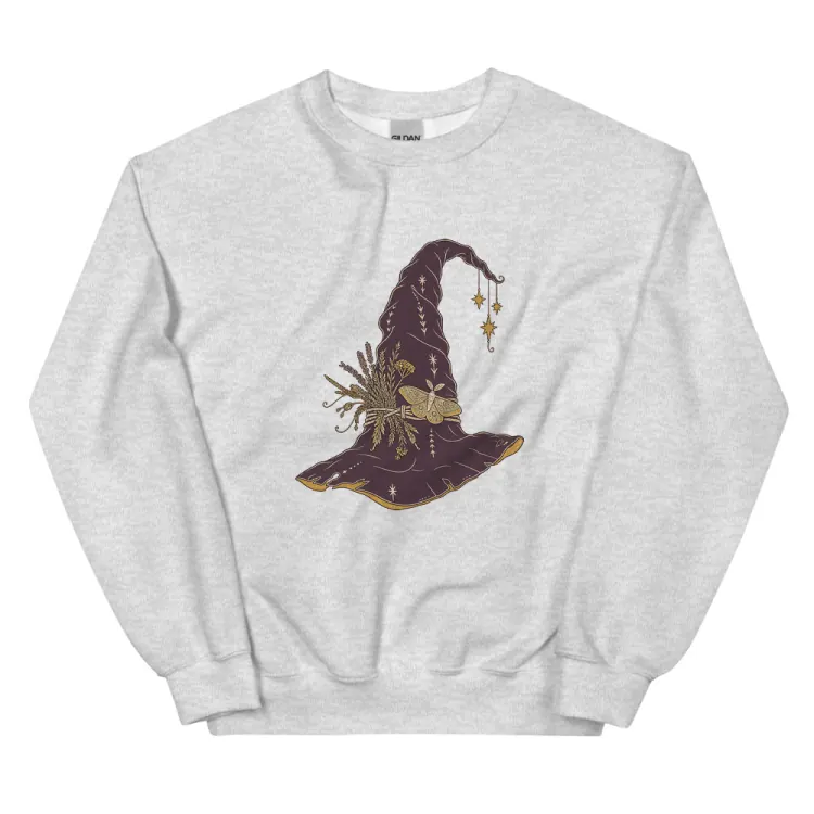 The Hat, Pointed, Witch's Crewneck in Ash.