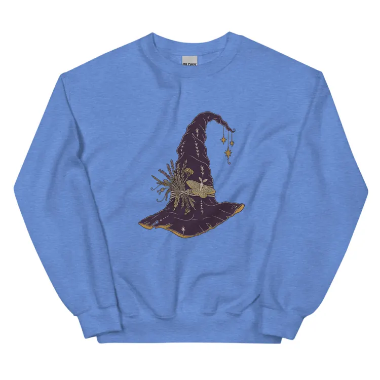The Hat, Pointed, Witch's Crewneck in Heather Deep Royal.