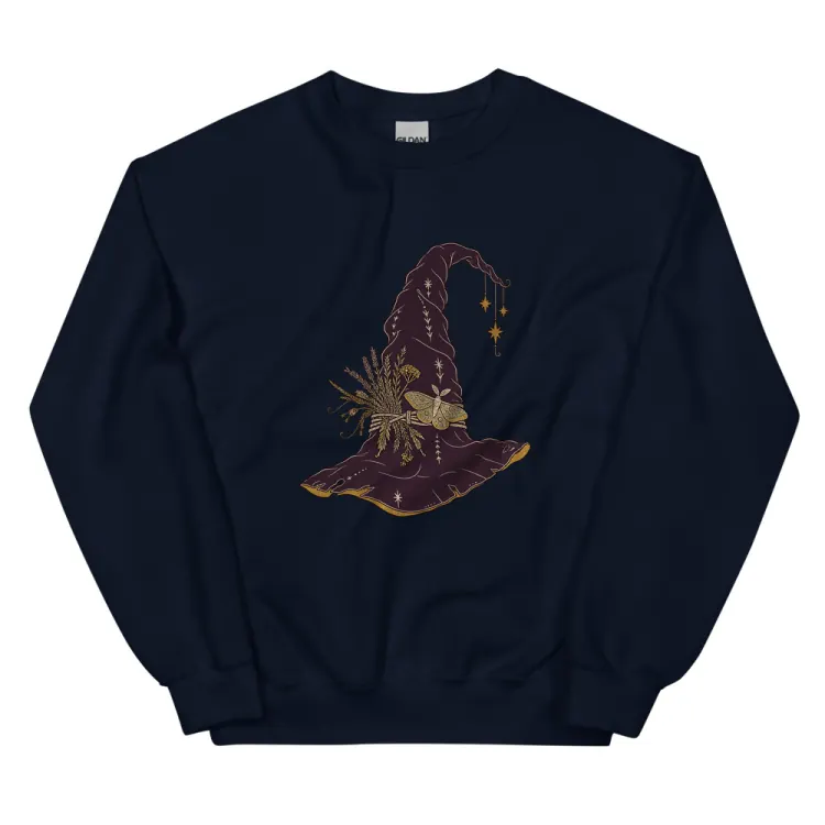 The Hat, Pointed, Witch's Crewneck in Navy.
