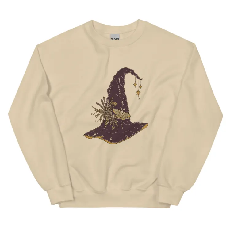 The Hat, Pointed, Witch's Crewneck in Sand.