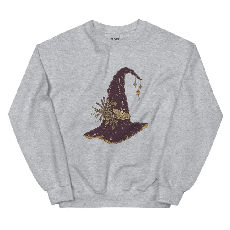 The Hat, Pointed, Witch's Crewneck in Sport Grey.