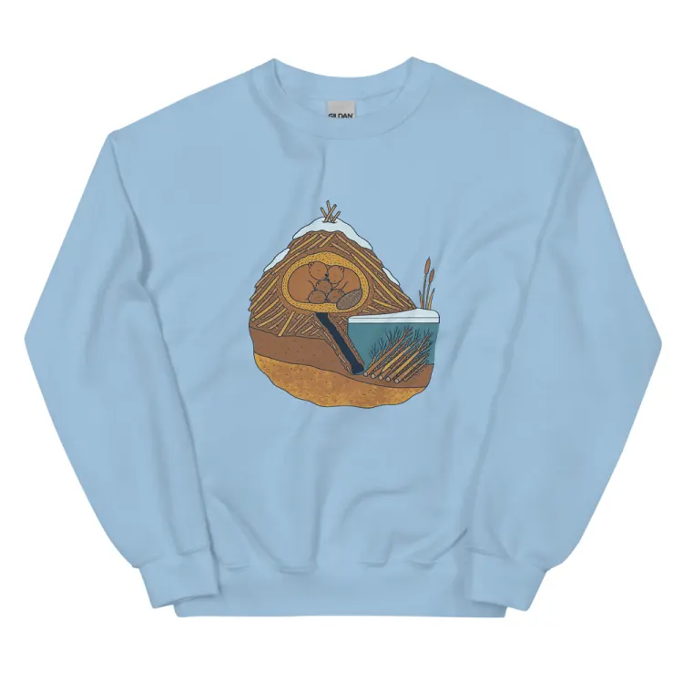 The Beaver in Winter Crewneck in Light Blue.