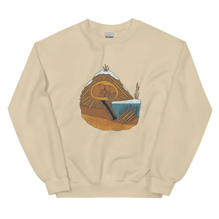 The Beaver in Winter Crewneck in Sand.