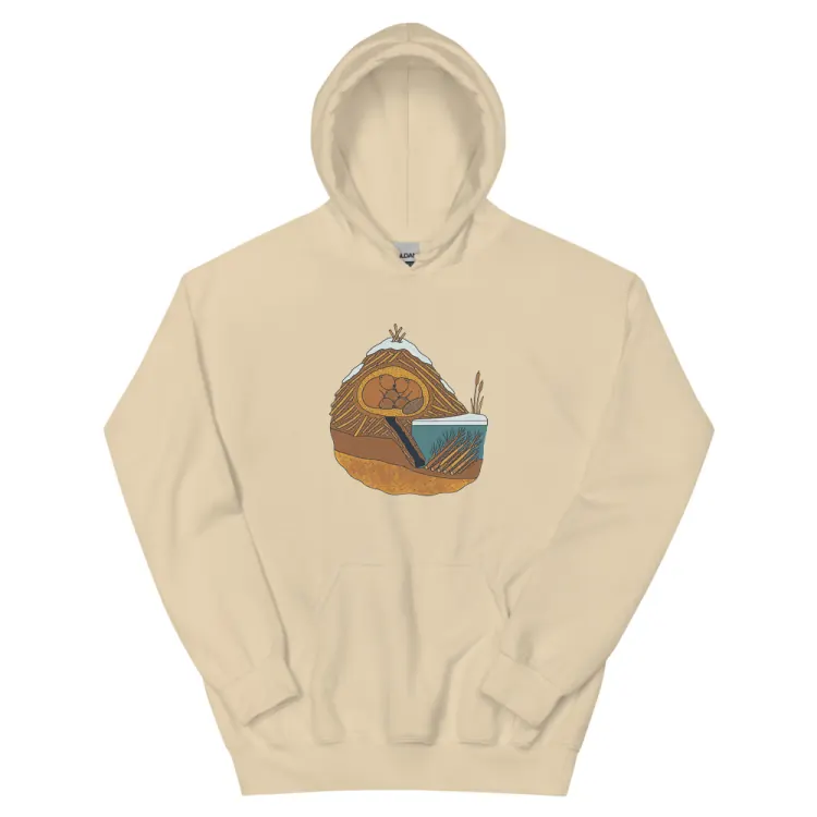 The Beaver in Winter Hoodie in Sand.