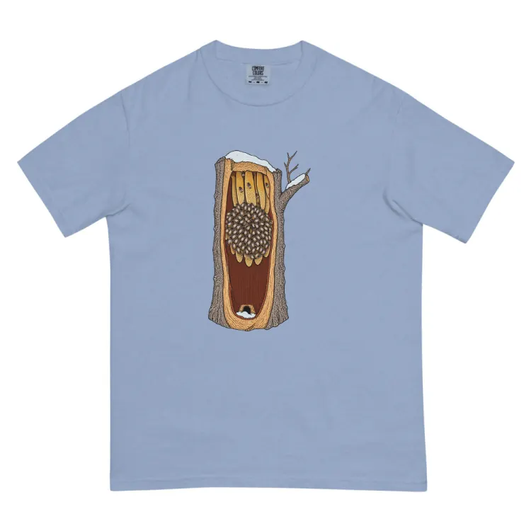 The Honeybees in Winter Tee in Washed Denim.