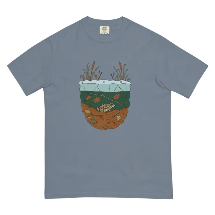 The Leopard Frog in Winter Tee in Blue Jean.