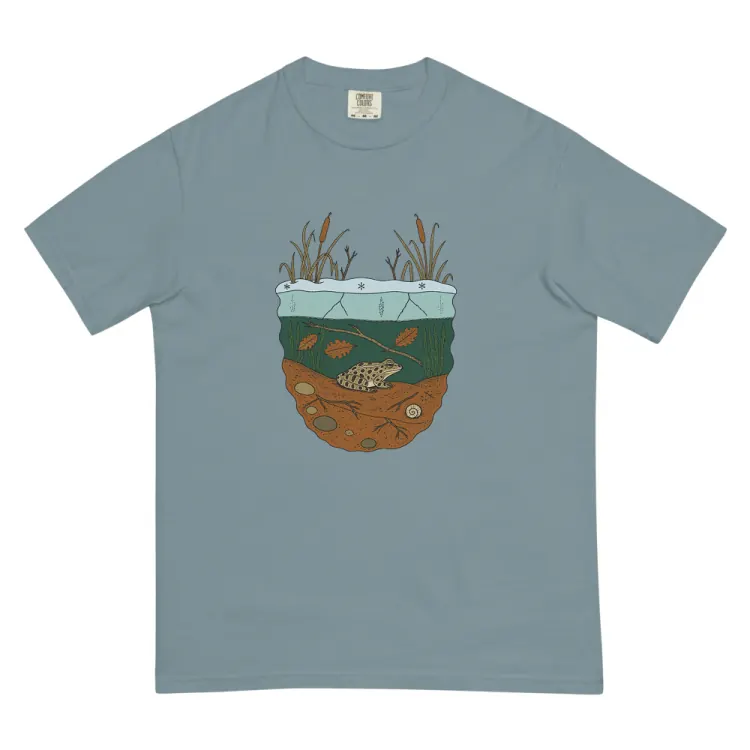 The Leopard Frog in Winter Tee in Ice Blue.