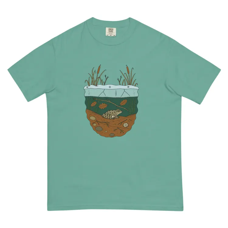 The Leopard Frog in Winter Tee in Seafoam.